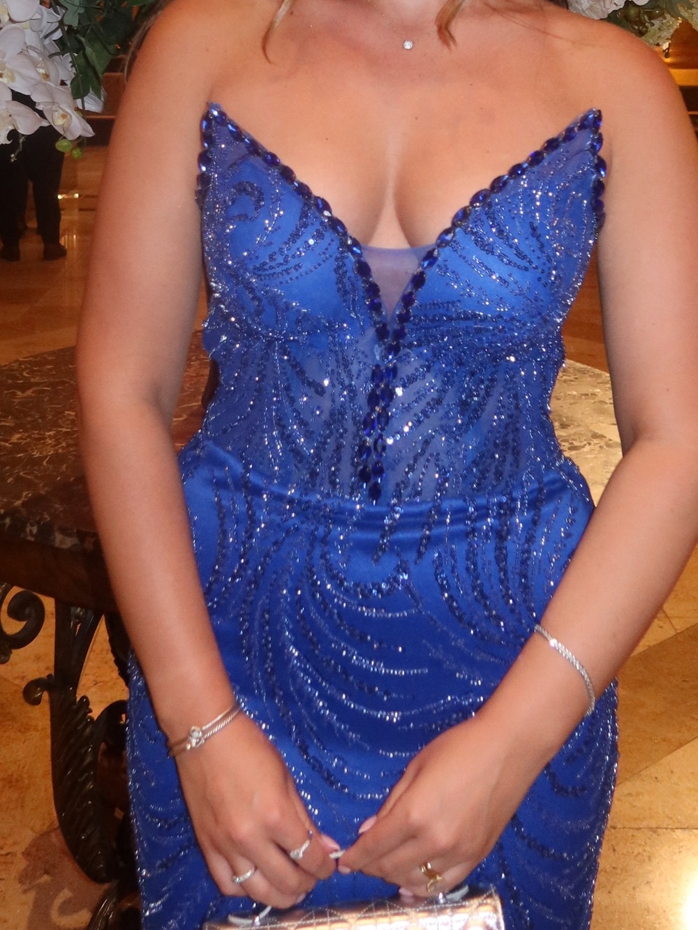 Strapless Royal Blue Sequin Evening Gown - Picture 3 of 3